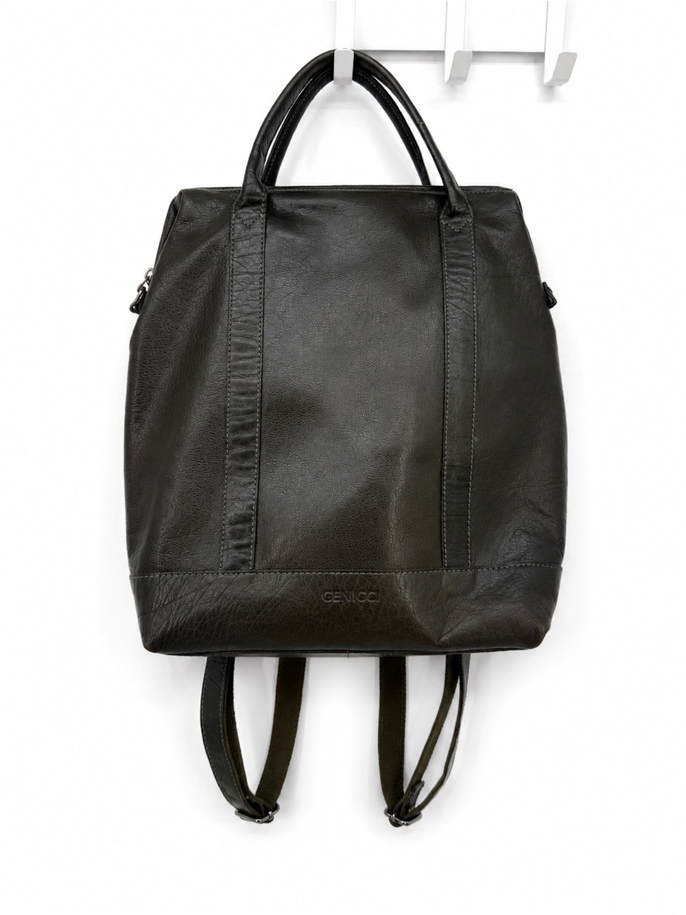 Genicci Olive Leather Structured Backpack Tote Travel Bag Unisex Business India